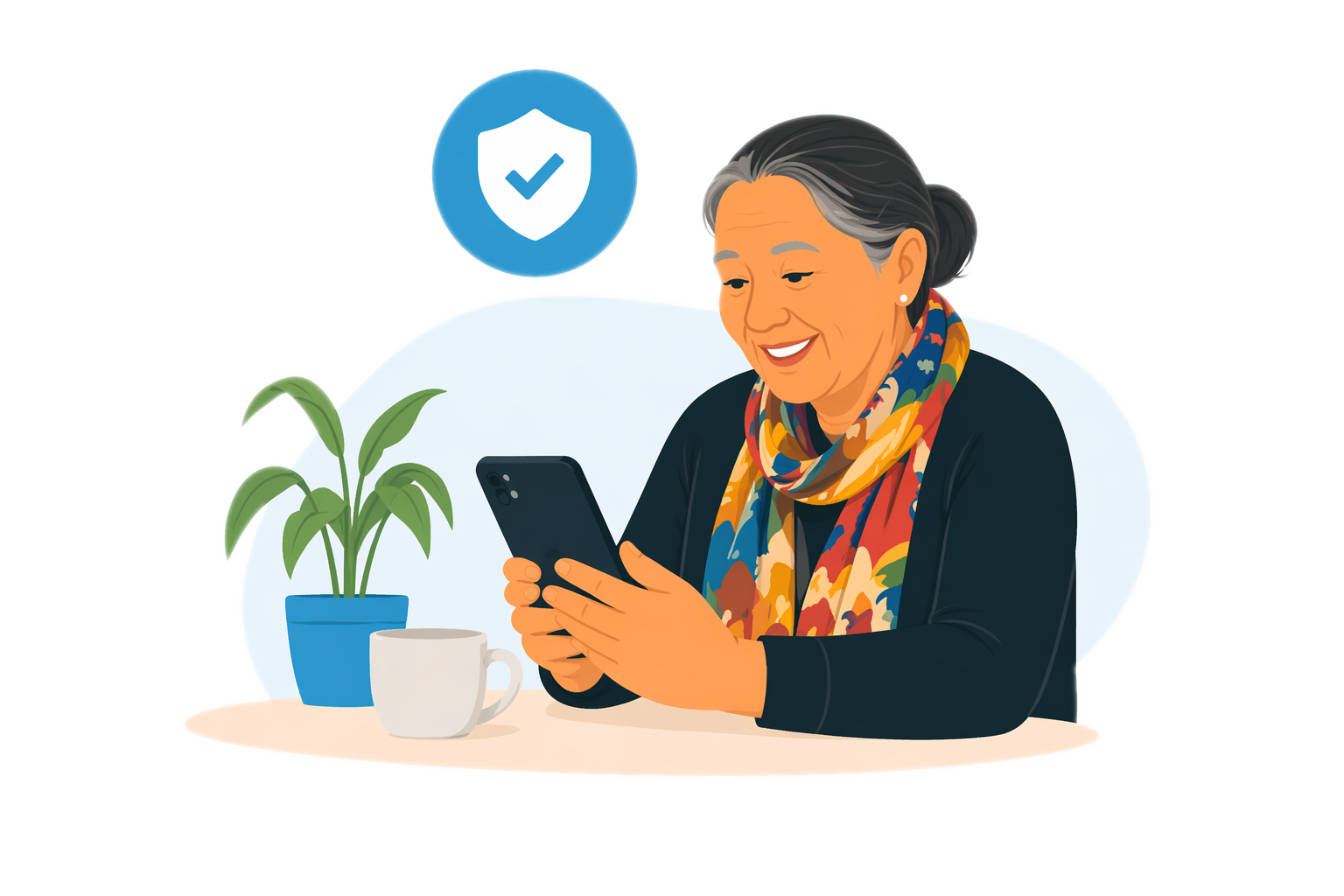 Community member using a smartphone confidently